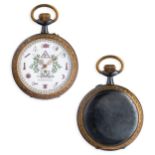 A.L.G.D.G.A.D.U. OROLOGIO MASSONICO CON CASSA IN METALLO BRUNITO, FRANCIA 1890 CIRCA