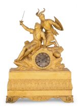 OROLOGIO A PENDOLO D'APPOGGIO IN BRONZO DORATO CON CAVALIERI, FRANCIA 1850 CIRCA