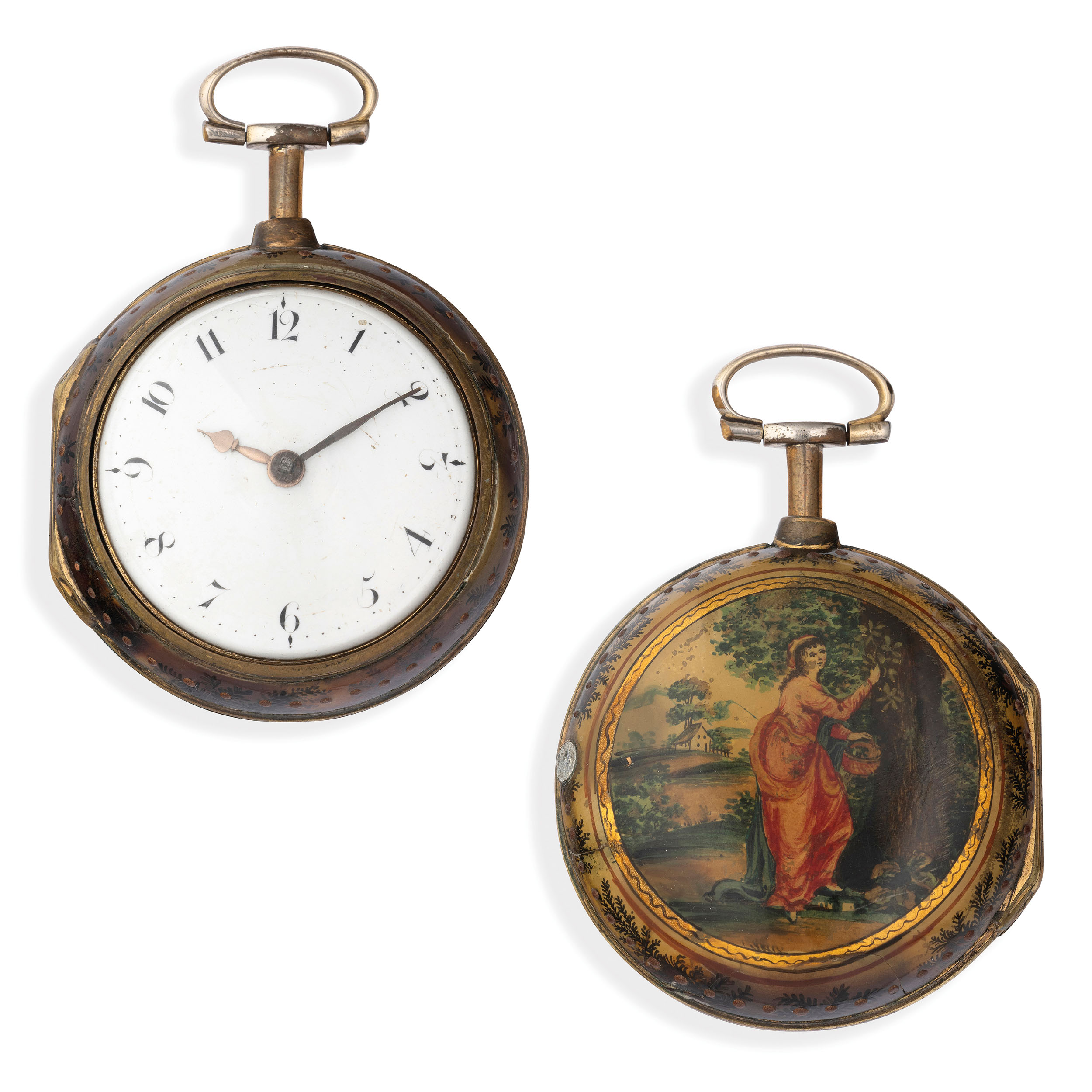 JEFFERYS & CO, OROLOGIO DA TASCA CON CONTROCASSA IN CORNO DIPINTA, INGHILTERRA 1790 CIRCA