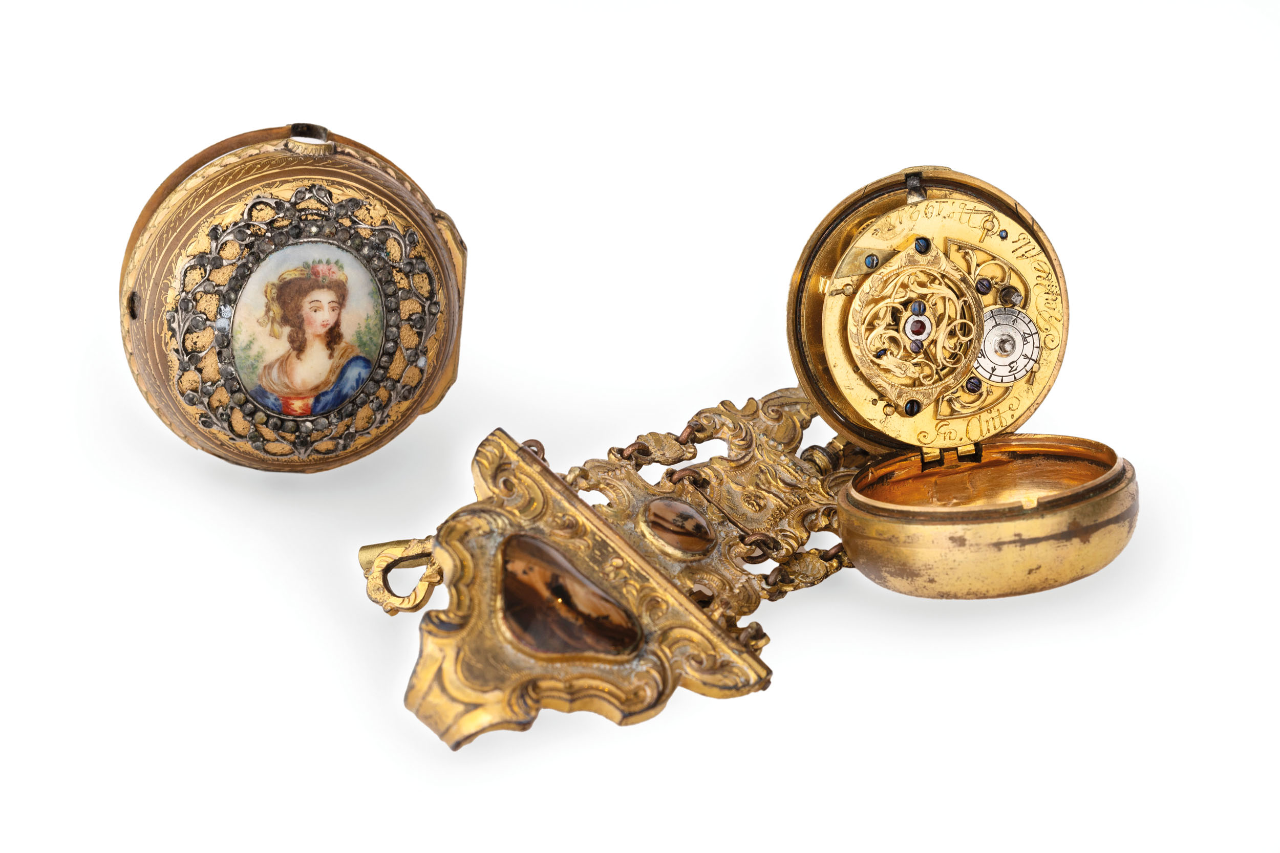 ANTIDE REY & fILS, OROLOGIO DATA TASCA CON SMALTI E CHATELAINE, SVIZZERA 1770 CIRCA - Image 4 of 5