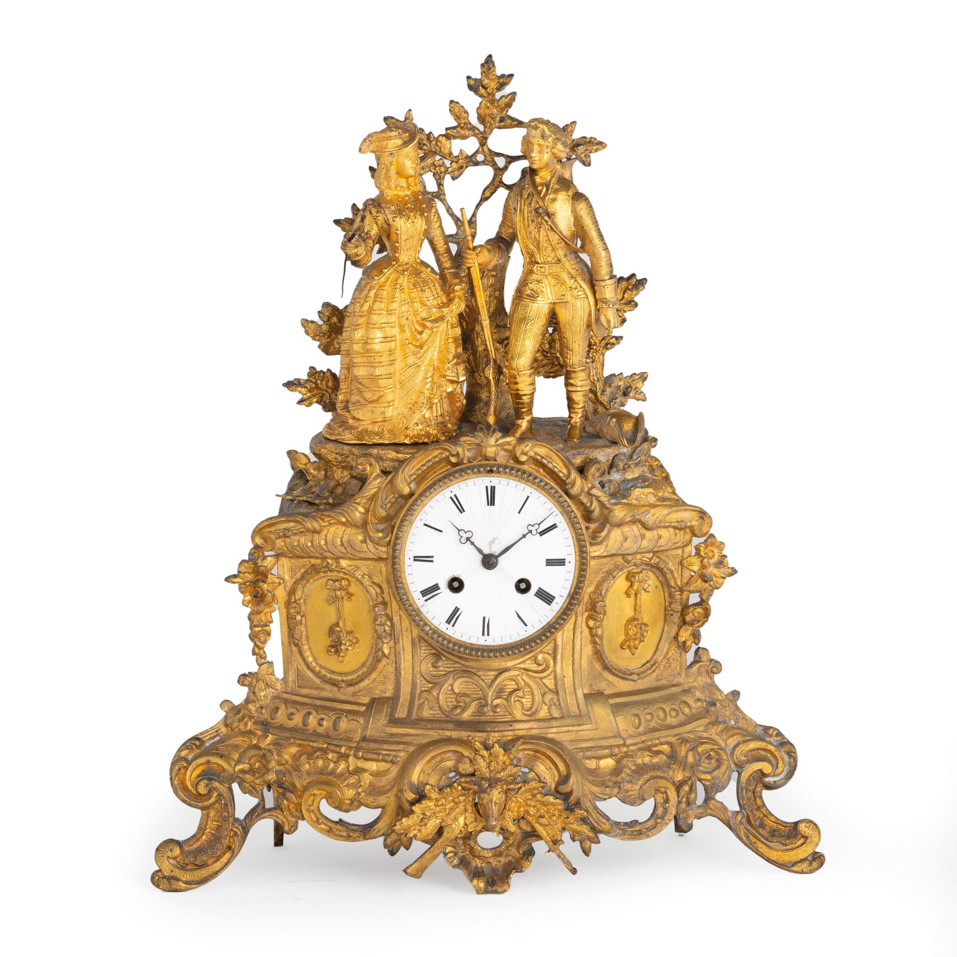 LOTTO DI TRE OROLOGI DA TAVOLO IN METALLO DORATO, FRANCIA 1860-1890 - Image 2 of 5