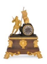 OROLOGIO D'APPOGGIO IN BRONZO DORATO E PATINATO, FRANCIA 1840 CIRCA