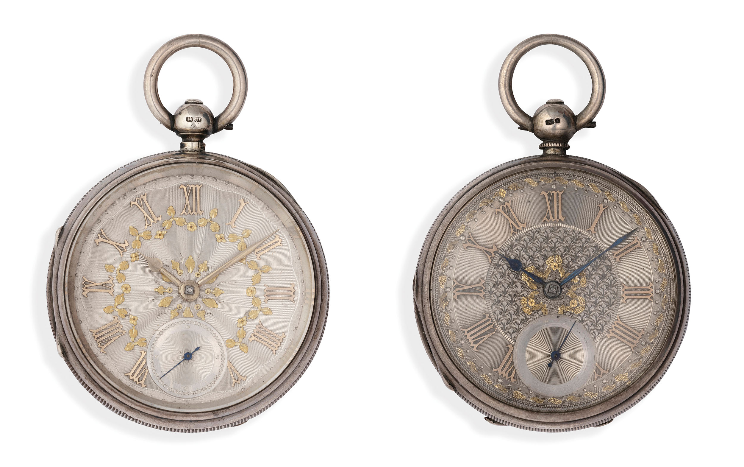 LOTTO DI DUE OROLOGI DA TASCA IN ARGENTO, INGHILTERRA 1873-74