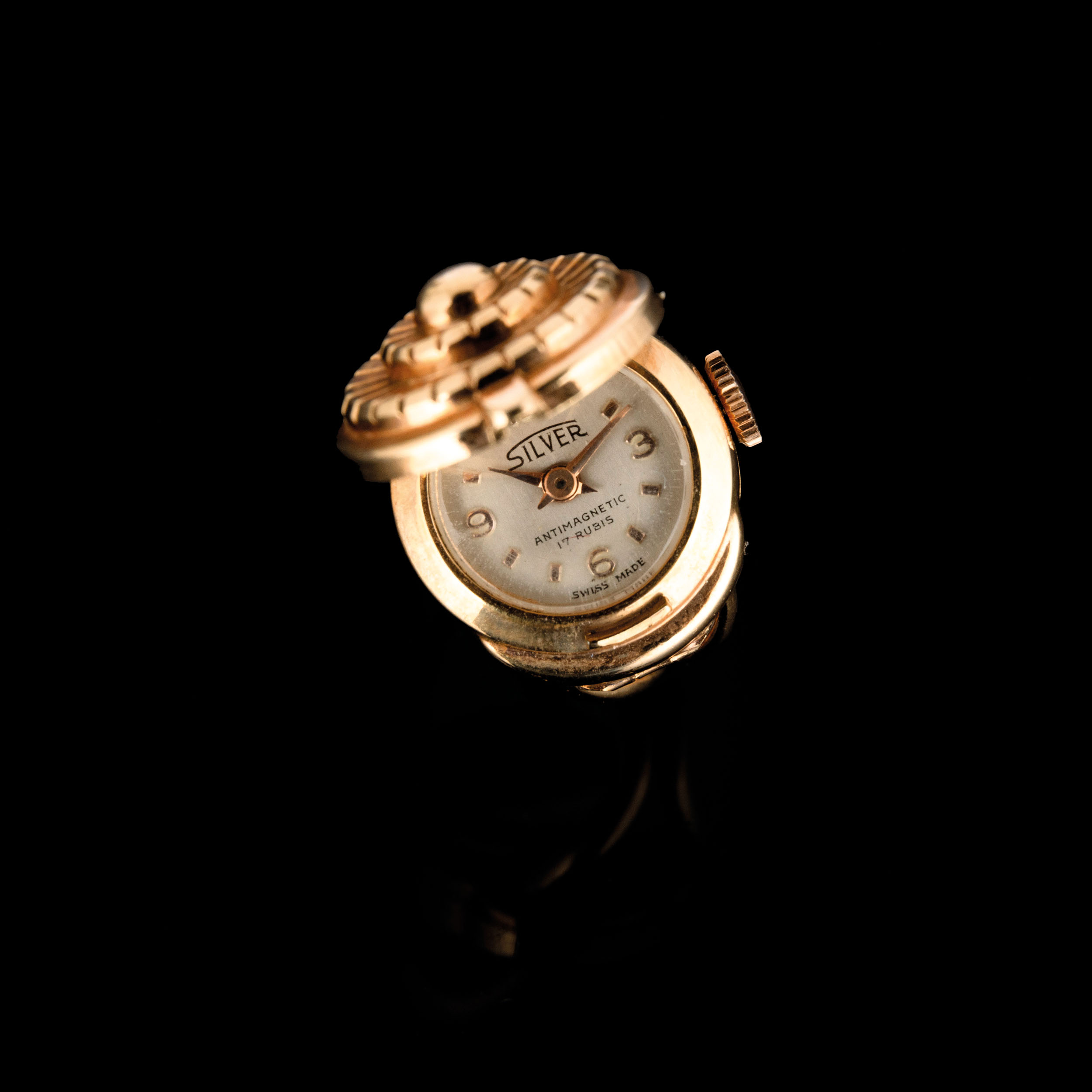 SILVER, OROLOGIO ANELLO IN METALLO DORATO, SVIZZERA 1960 CIRCA - Image 3 of 4