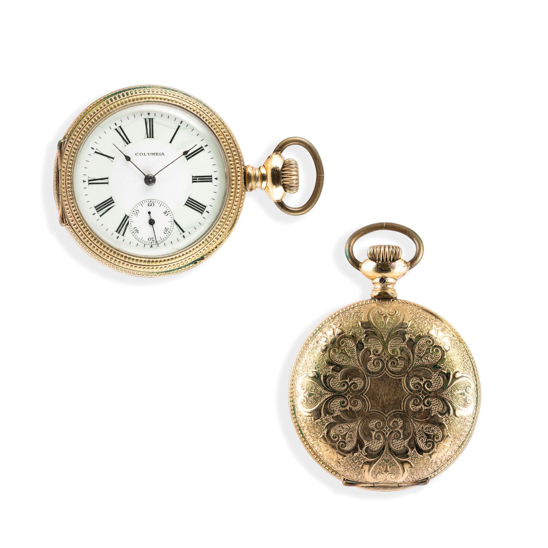 COLUMBIA, OROLOGIO DA TASCA CON DOPPIA CATENA SINGLE ALBERT, USA 1920 CIRCA - Image 5 of 5