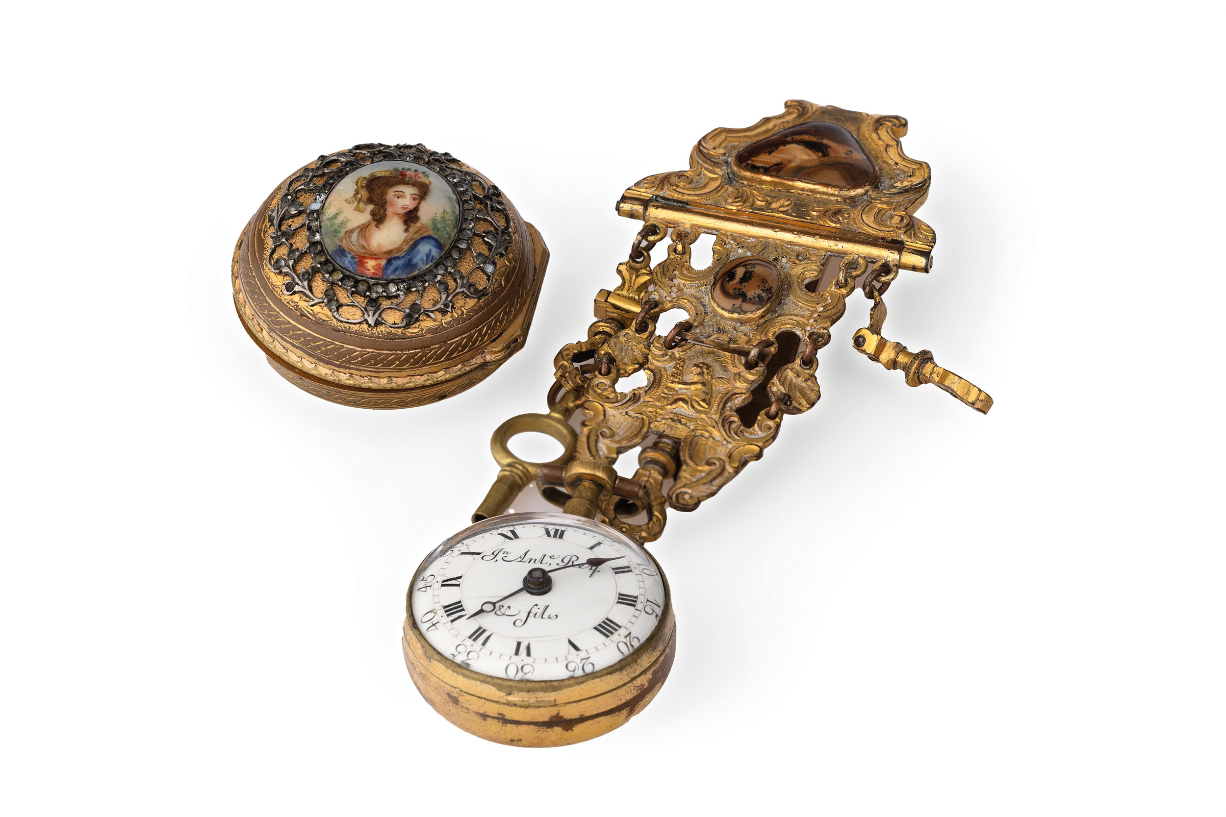 ANTIDE REY & fILS, OROLOGIO DATA TASCA CON SMALTI E CHATELAINE, SVIZZERA 1770 CIRCA - Image 5 of 5