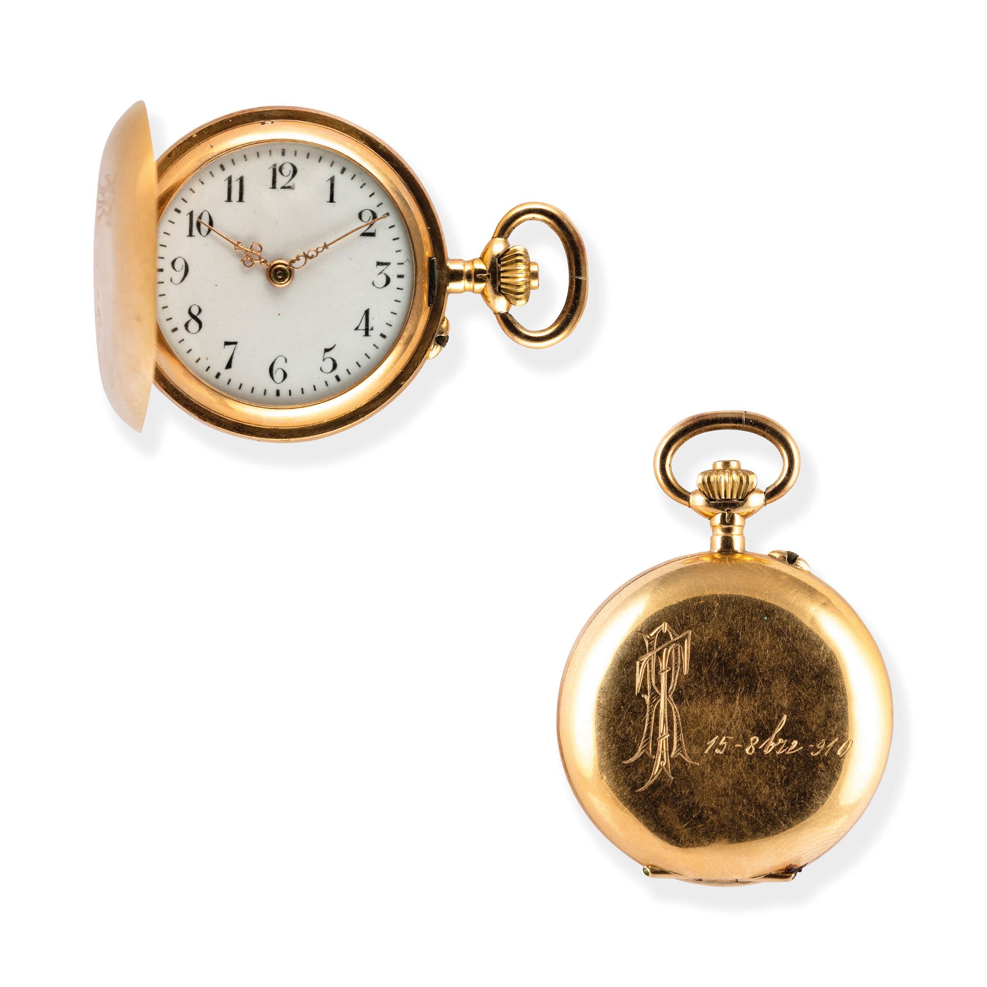 OROLOGIO DA COLLO IN ORO CON MONOGRAMMA TN, SVIZZERA 1910 CIRCA