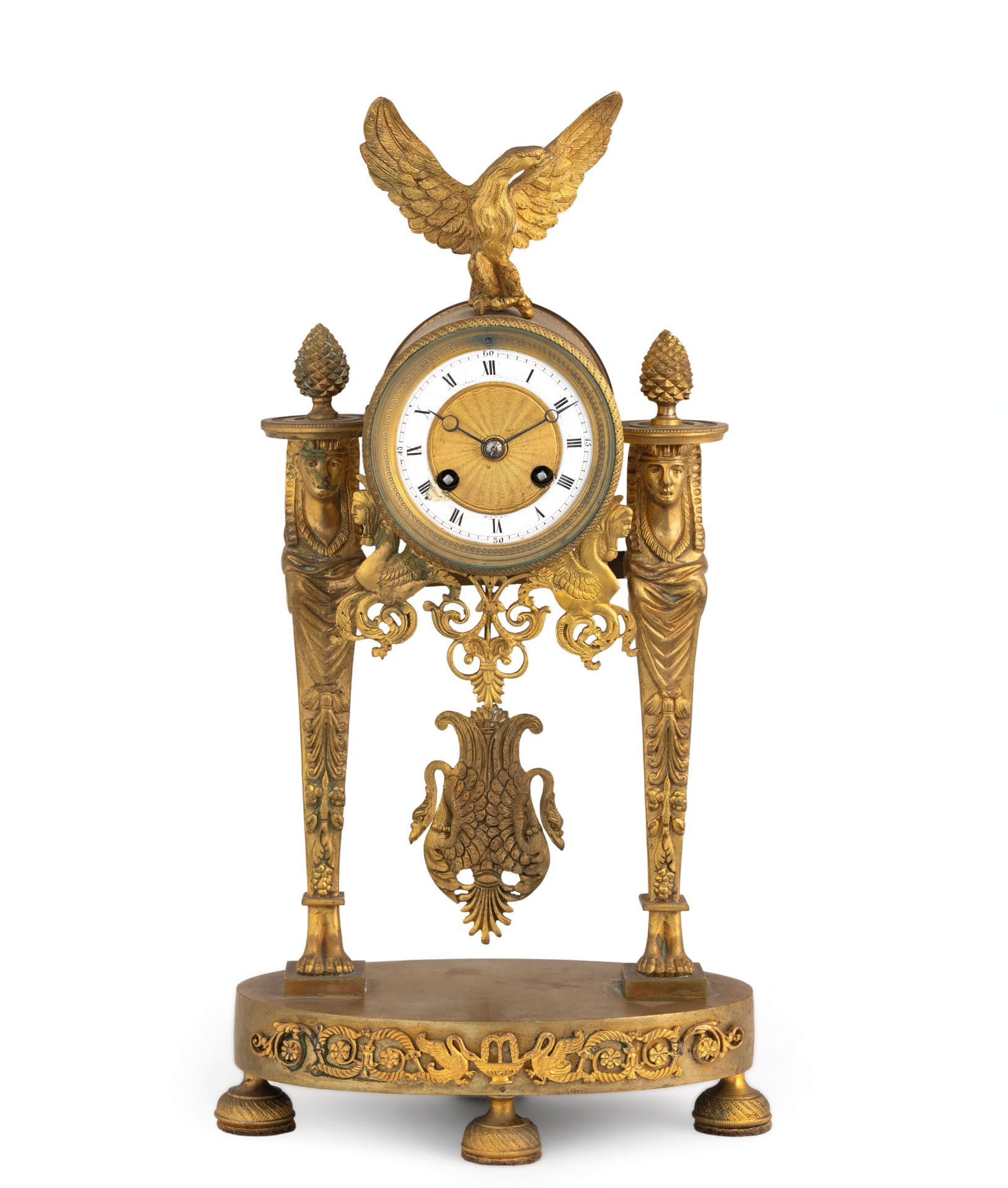 OROLOGIO A PORTICO CON ERME ALL'EGIZIANA, FRANCIA 1870 CIRCA