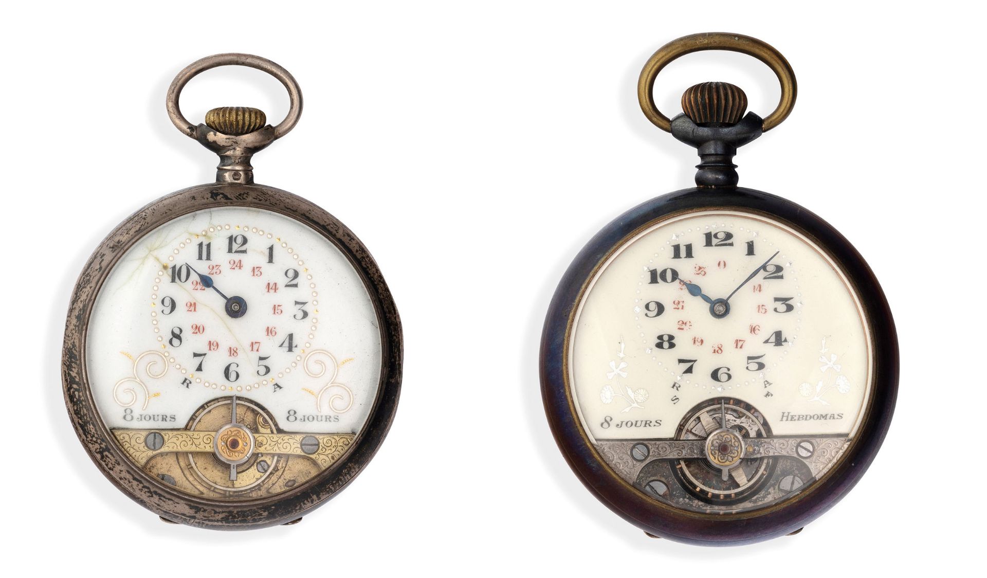 LOTTO COMPOSTO DA DUE OROLOGI DA TASCA 8 GIORNI, SVIZZERA 1900 CIRCA