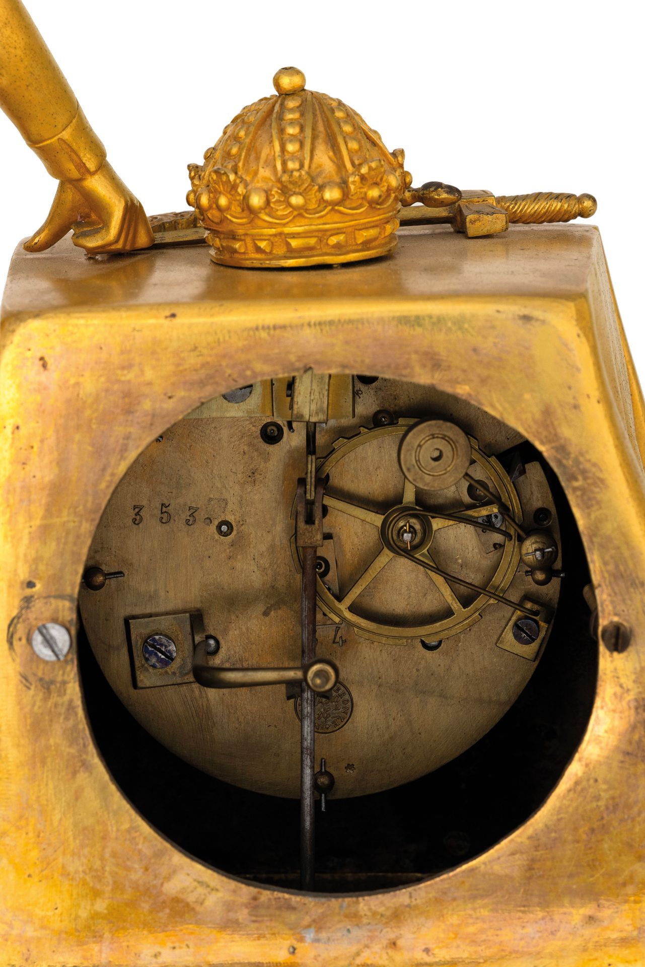 OROLOGIO A PENDOLO D'APPOGGIO IN BRONZO DORATO, A TEMA MONARCHICO, FRANCIA 1860 CIRCA - Bild 5 aus 5