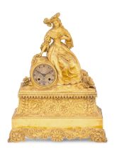 OROLOGIO A PENDOLO D'APPOGGIO IN BRONZO DORATO, CON DAMA, FRANCIA 1845 CIRCA