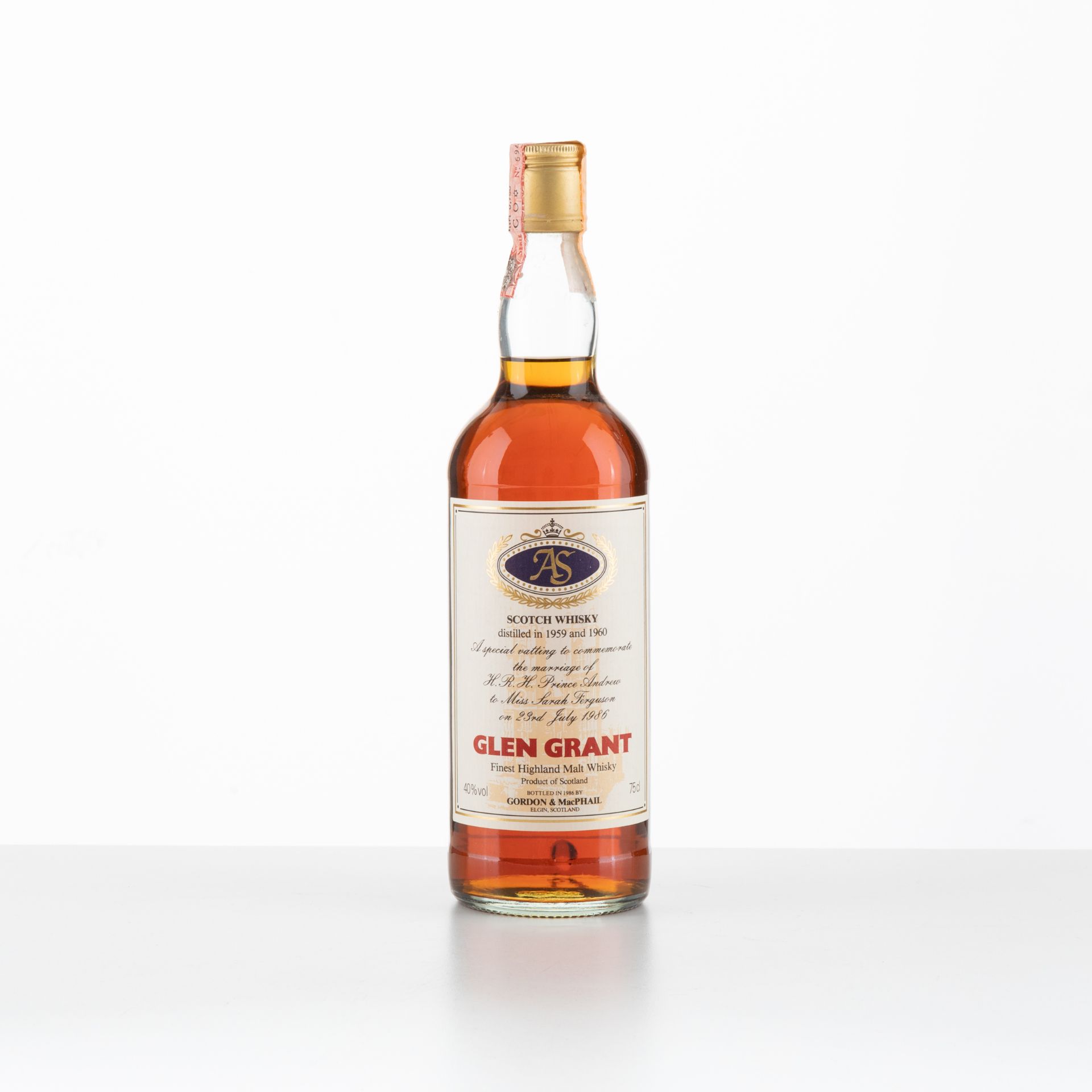 Glen Grant 1959/1960, Bottled in 1986 to commemorate the marriage of Prince Andrew to Miss Sarah