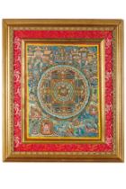 THANGKA INCORNICIATO RAFFIGURANTE MANDALA, SINO - TIBET, XIX-XX SECOLO