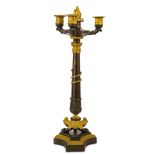 COPPIA DI CANDELABRI IN BRONZO PATINATO E DORATO, FRANCIA, XIX SECOLO