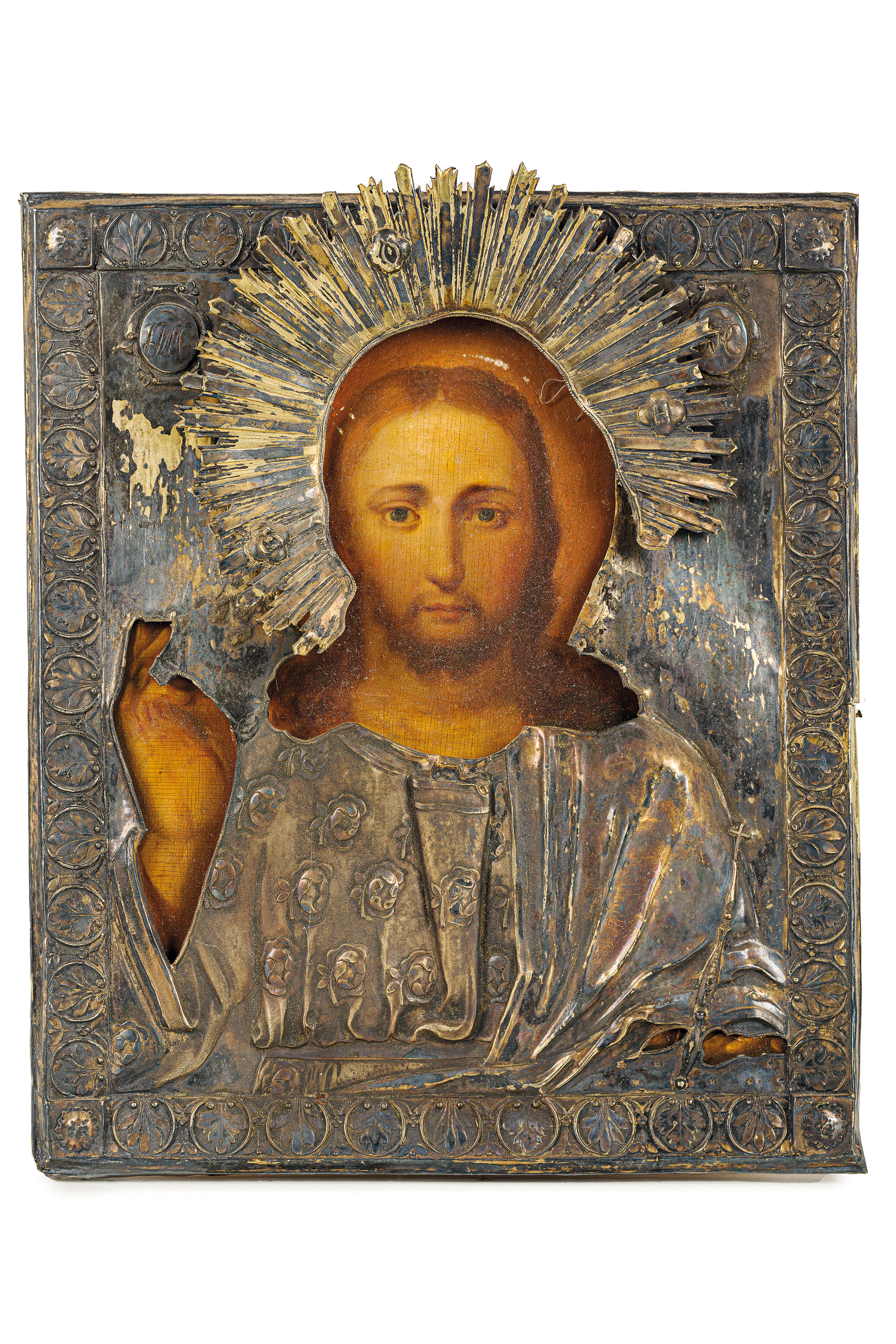 ICONA RAFFIGURANTE CRISTO CON RIZA IN ARGENTO, SAN PIETROBURGO, 1825