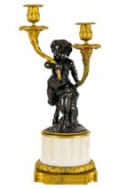 COPPIA DI CANDELABRI IN BRONZO DORATO E PATINATO, XIX SECOLO