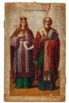 ICONA RAFFIGURANTE SAN NICOLA E SANT'ALESSANDRA, RUSSIA, XIX-XX SECOLO