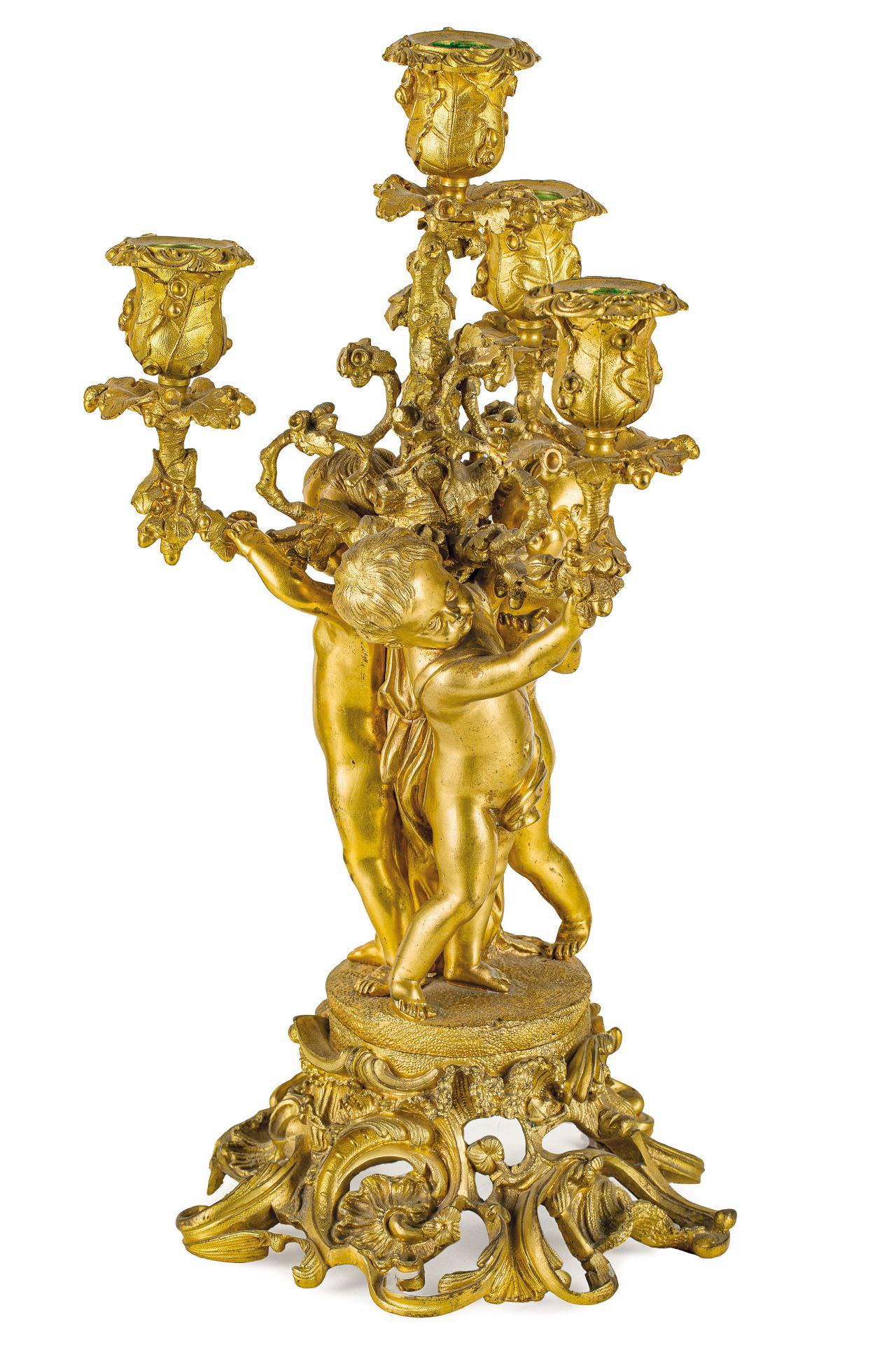 COPPIA DI CANDELABRI IN BRONZO DORATO, FRANCIA, XIX SECOLO