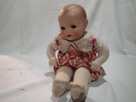 Bisque headed doll with cloth body, probably Armand Marseille, No 277-2. UK P&P Group 1 (£16+VAT for