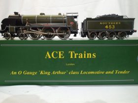 Ace Trains O gauge King Arthur, 453, Southern Green, in near mint condition, storage wear to box. UK