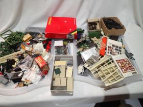 Quantity of mostly OO gauge accessories, fencing, bridges, telegraph poles, vehicles, containers,