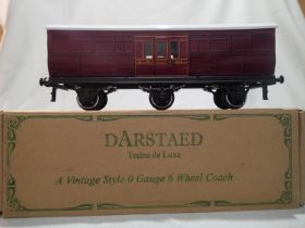 Darstaed O gauge six wheel Clemenson type coach, Caledonian Railway horse box, in near mint