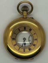 18ct gold cased Atkinson of Earlestown half hunter crown wind pocket watch, total 116.7g, works