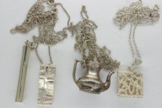 Four 925 silver pendant necklaces, largest chain L: 42 cm. UK P&P Group 1 (£16+VAT for the first lot