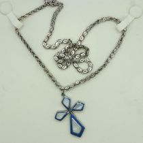925 silver, mother of pearl and enamel cross form pendant necklace, L: 66 cm, boxed. UK P&P Group