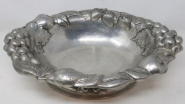 Italian relief cast aluminium footed centre bowl, L: 36 cm. UK P&P Group 2 (£20+VAT for the first