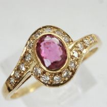 9ct gold cluster ring set with ruby and diamonds, size Q/R, 1.8g. UK P&P Group 0 (£6+VAT for the