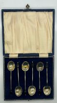 Set of six leather cased hallmarked silver coffee spoons, Birmingham assay, 32g. UK P&P Group 1 (£