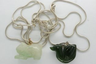 Two 925 silver and jade pendant necklaces, largest chain L: 48 cm. UK P&P Group 1 (£16+VAT for the