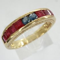 9ct gold ring set with rubies and sapphires, size N, 3.2g. UK P&P Group 0 (£6+VAT for the first