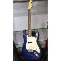 Squier strat by Fender electric guitar, serial number CY00010002. Not available for in-house P&P