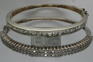 Two stone set silver bangles, L: 70 mm. UK P&P Group 1 (£16+VAT for the first lot and £2+VAT for