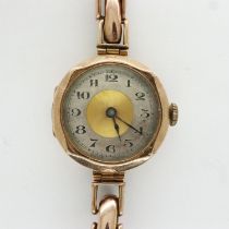 9ct gold cased ladies wristwatch on a 9ct gold expanding bracelet, total weight 19.3g, not working
