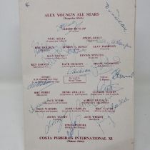 Signed programme, Costa Pereira international XI vs Alex Youngs all stars April 1969 signatures