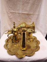 Mixed Indian and Islamic brass ware including incense burner, tray, etc. UK P&P Group 2 (£20+VAT for