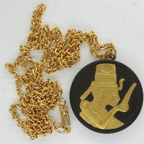 Wedgwood black basalt and gilt Jasper pendant necklace, chain L: 72 cm. UK P&P Group 0 (£6+VAT for