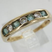 9ct gold ring set with aquamarine and cubic zirconia, size O, 1.8g. UK P&P Group 0 (£6+VAT for the