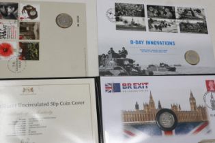 Two coin FDCs and a Harrington & Byrne presentation Brexit 50p. UK P&P Group 1 (£16+VAT for the