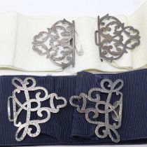 Two hallmarked silver nurses buckles, each on a canvas belt. UK P&P Group 1 (£16+VAT for the first