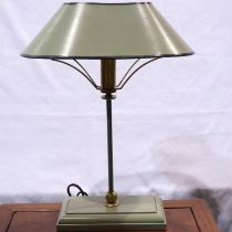Indian painted metal desk lamp with shade, H: 42 cm. All electrical items in this lot have been