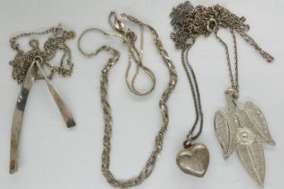 Four 925 silver pendant necklaces, largest chain L: 30 cm. UK P&P Group 0 (£6+VAT for the first