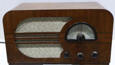 Mahogany cased Mullard valve radio. All electrical items in this lot have been PAT tested for safety