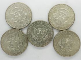 Five 1967 Kennedy silver half dollars. UK P&P Group 0 (£6+VAT for the first lot and £1+VAT for