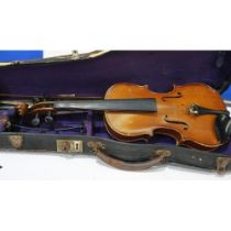 Czechoslovakian student violin baring label for Stradivarius, in a case with bow marked PIEMA, in