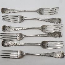 Set of six hallmarked silver Georgian dessert forks with armorial, maker G.A, London Assay, 1865,