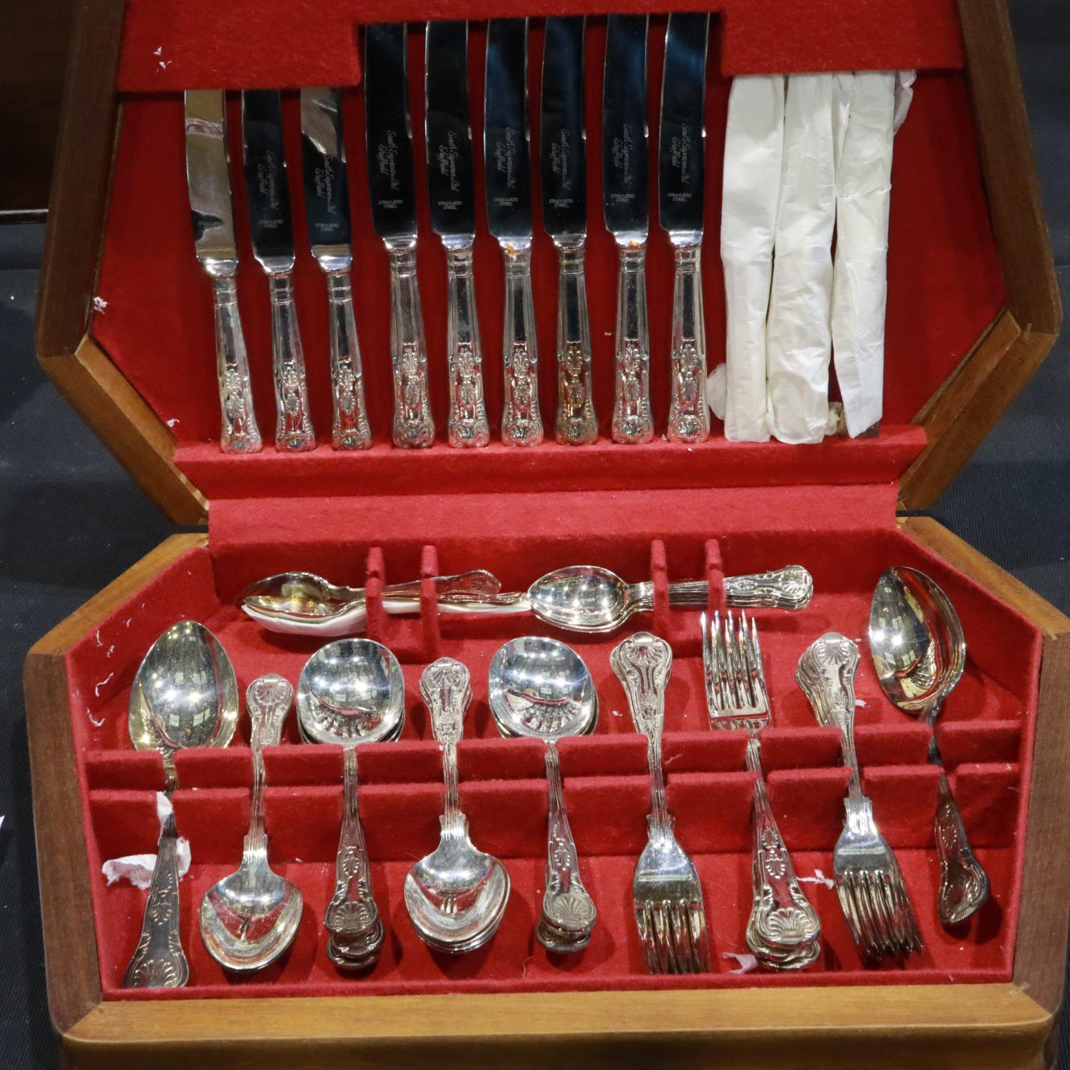Smith Seymour Ltd canteen of stainless steel cutlery in the Kings pattern, forty four pieces. Not